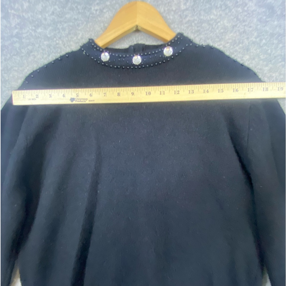 Lindsey Blake Lambswool Angora 80s Vintage Sweater L Black Beaded Rhinestones - Picture 12 of 14